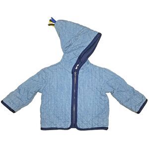 Hanna Andersson Baby Quilted Blue Chambray Jacket Size 6-12 Months Hood Zipper